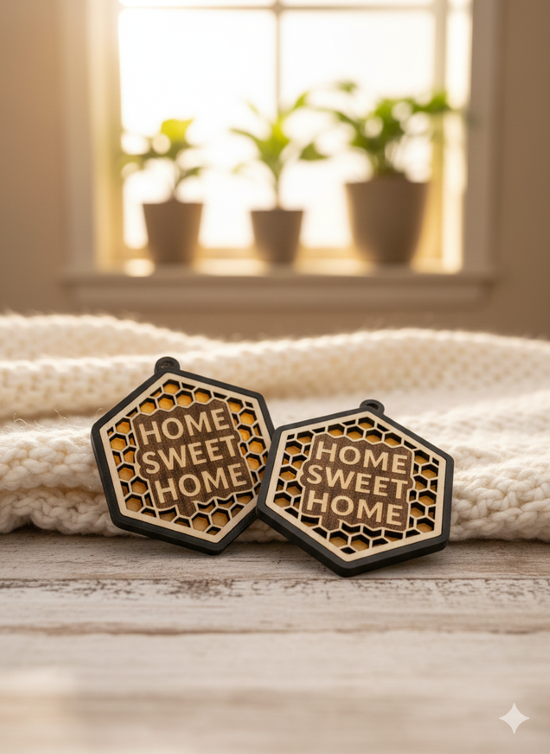 HOME SWEET HOME Anhänger – Lasergravur oder Waben-Cut – Holz & 3D-Rahmen – Bild 3