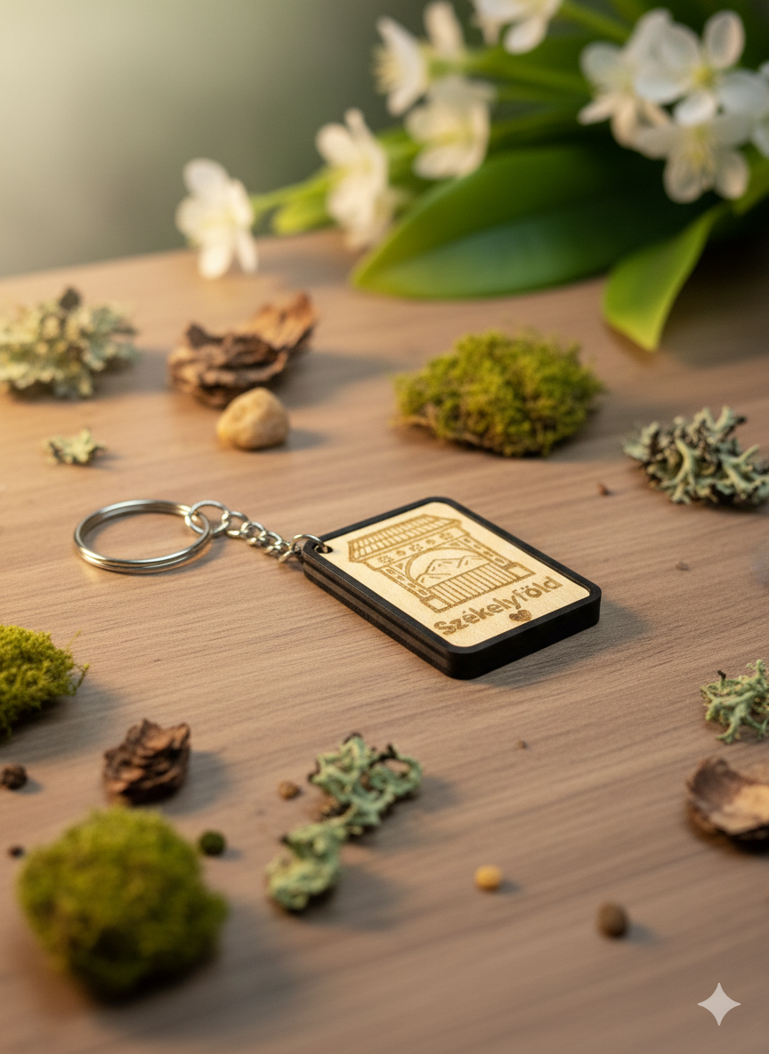 Székelyföld Schlüsselanhänger – Lasergravur Holz & 3D-Rahmen